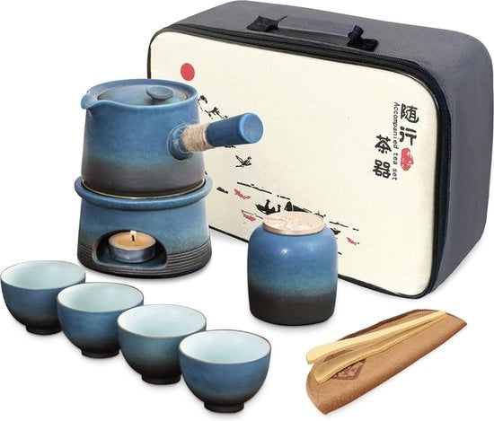 Set di tè cinese tradizionale - Set di tè con 4 tazze ceramiche e teiera - Set di tè - Tazze da tè - Teiera - Blù - 4 tazze da tè ceramiche