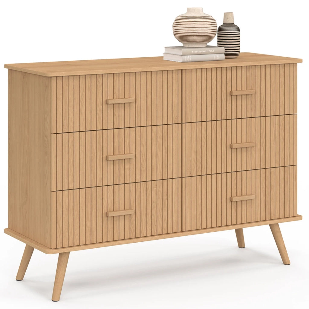 IDMarket - JULIETTE Cassettone a 6 cassetti da 110 cm con doghe in legno color rovere