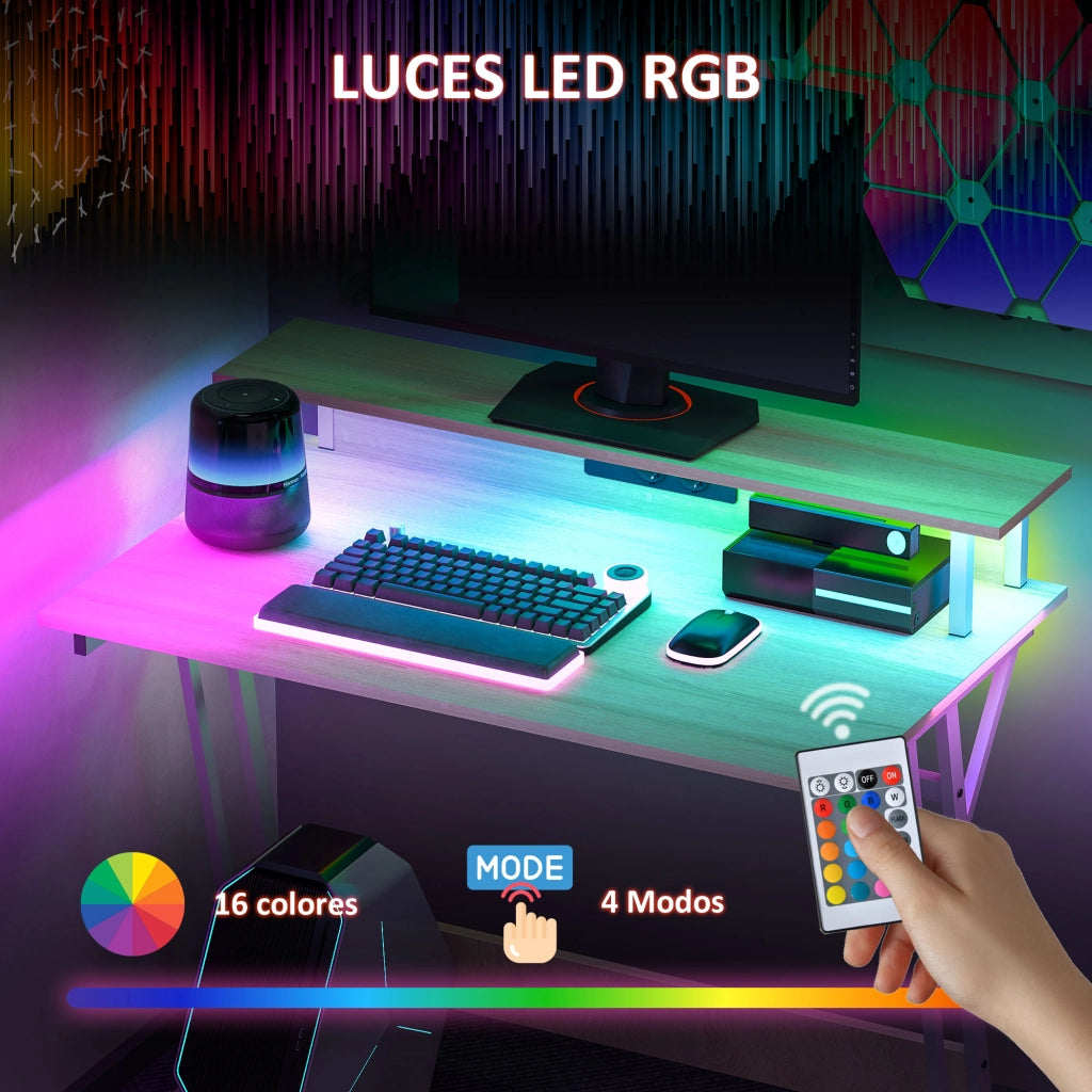 Scrivania Gaming con LED 100x60 cm ¨C Zephmum ¨C Legno Naturale