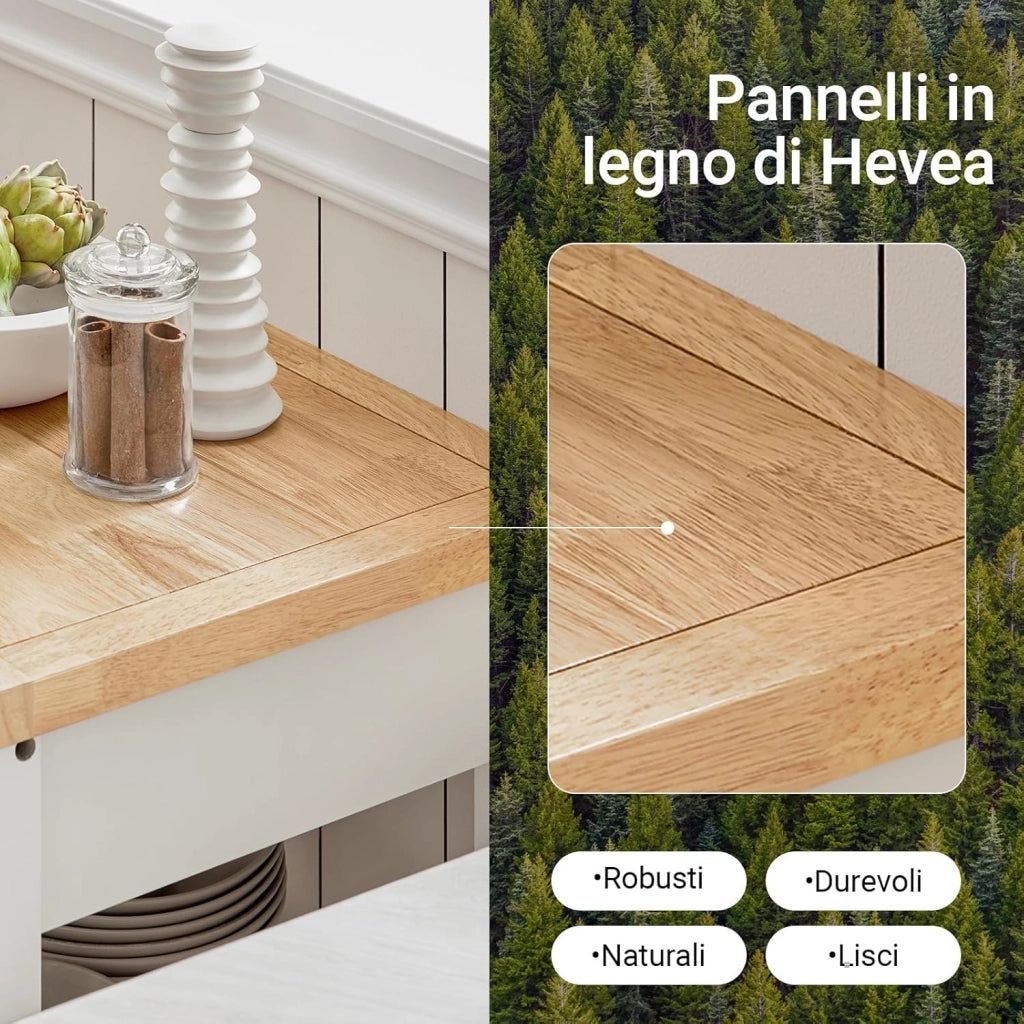 Carrello cucina salvaspazio con piano di lavoro – Mobile cucina con ruote, ideale come mobiletto cucina, credenza compatta o mobile microonde – Disponibile in Bianco 60x92x45cm FKW22-WN