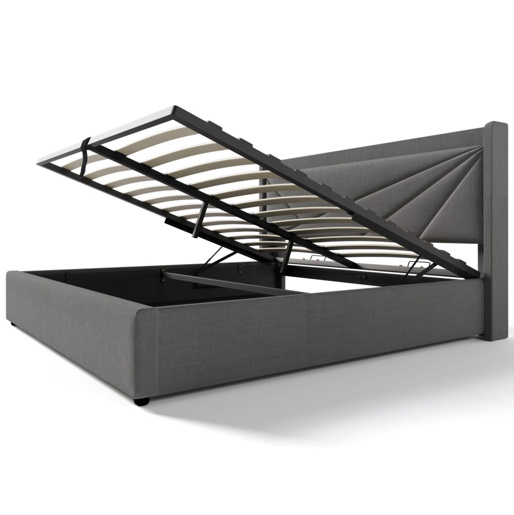Letto matrimoniale contenitore 180x200 cm con USB e Tipo-C; cotone lino; grigio (Senza materasso)