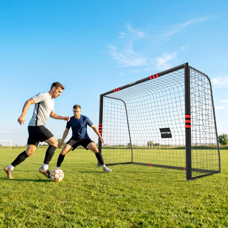Porta da calcio da giardino con rete telaio imbottito e ancoraggi in metallo verniciato nero e rosso 300 × 200 cm