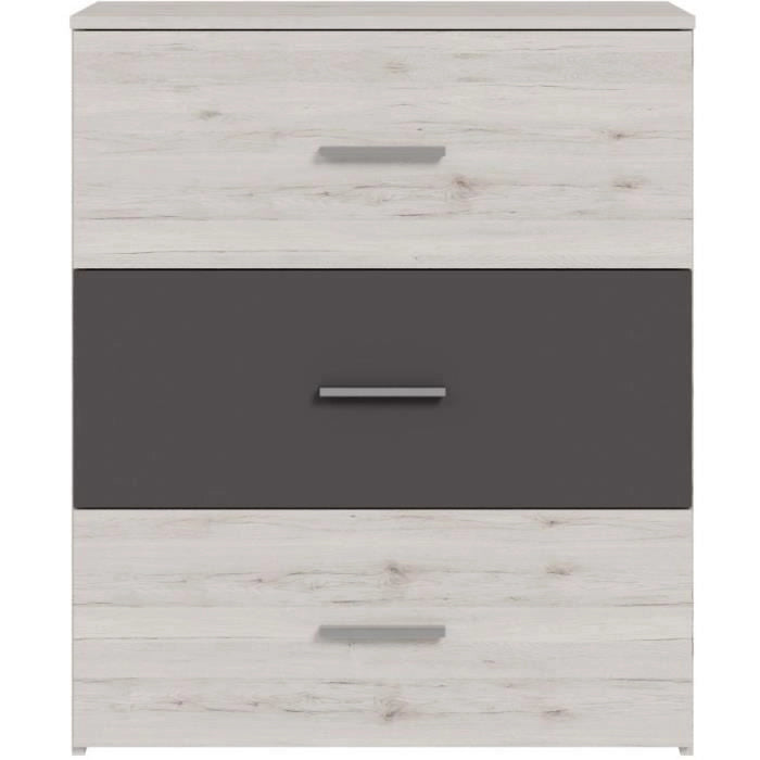 Cassettiera - ADRIA - 3 cassetti - Rovere cenere / Grigio chiaro - 75,2 x 41,3 x 89,7 cm
