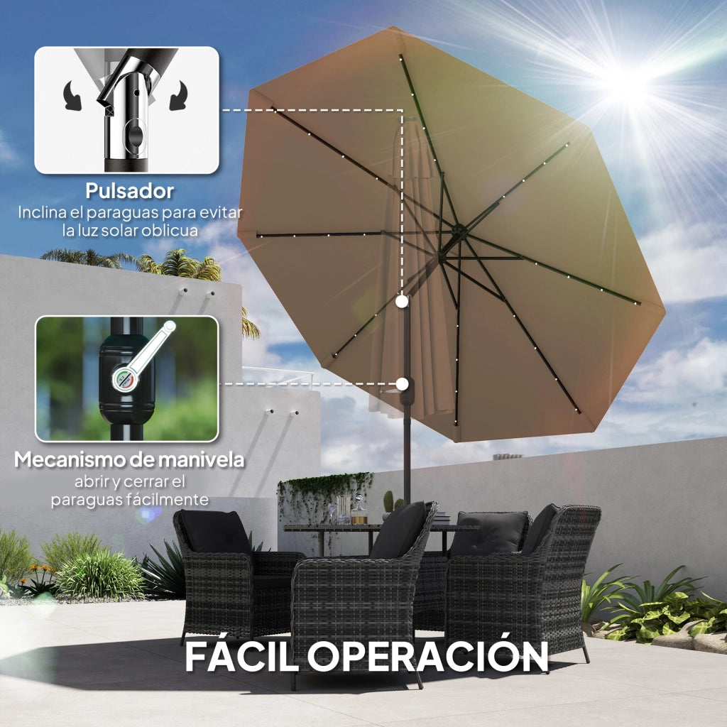 Ombrellone da Giardino 265 cm con Luce LED Solare e Manovella ¨C Zephmum ¨C Caqui