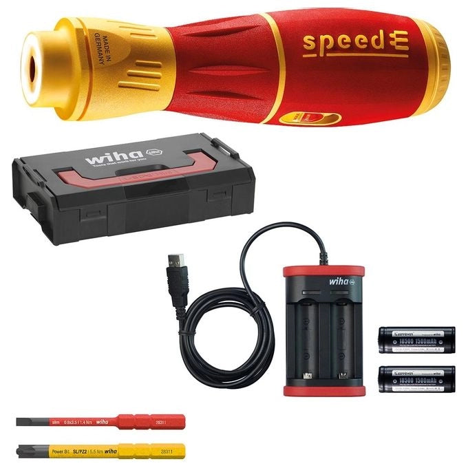 Wiha 44318 speedE II Cacciavite elettrico con impugnatura ergonomica SoftFinish e illuminazione LED integrata colore Rosso Giallo