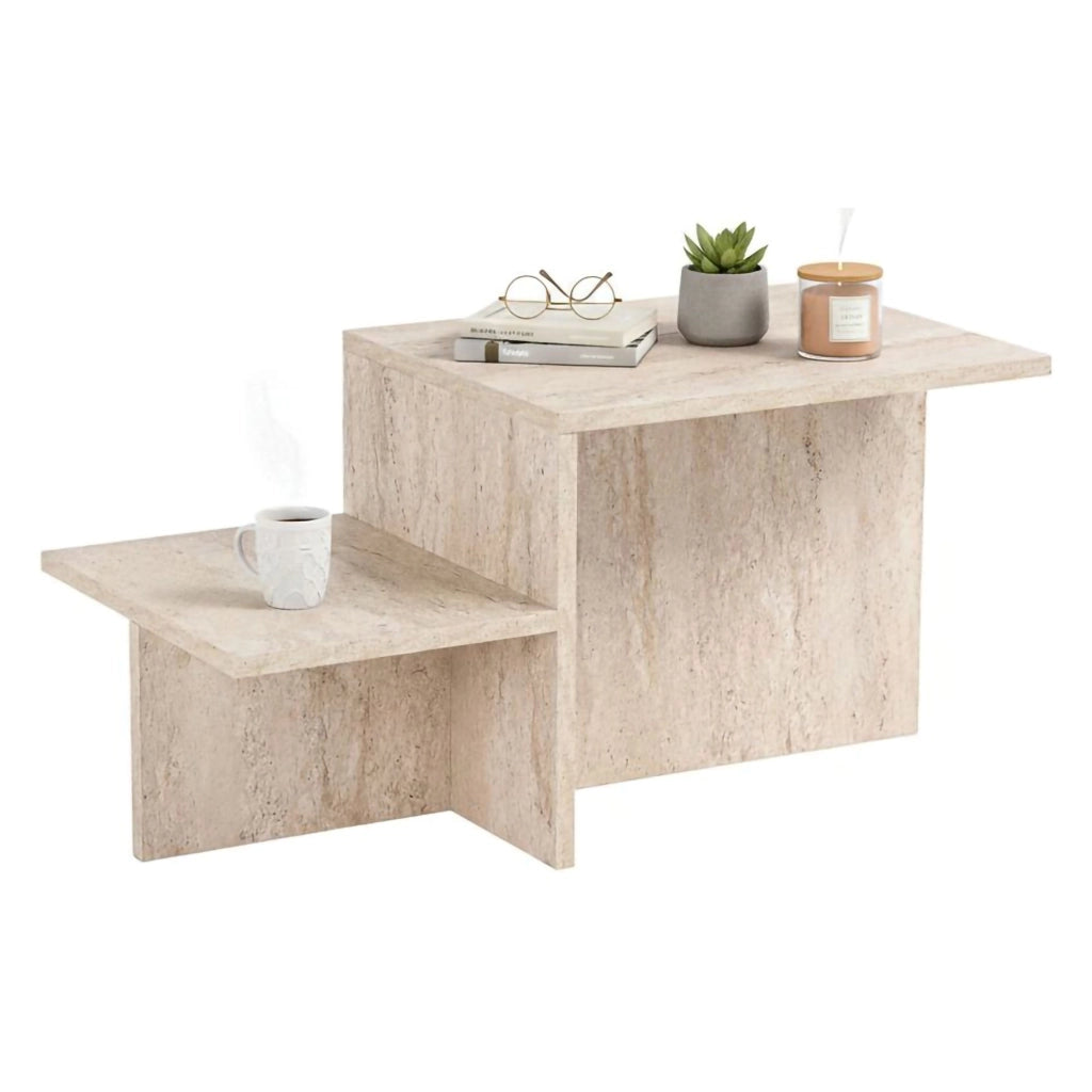 Tavolino da salotto Varian, Tavolo basso da caffè, Portariviste per divano, Ripiano da soggiorno, 80x40 h40 cm, Beige