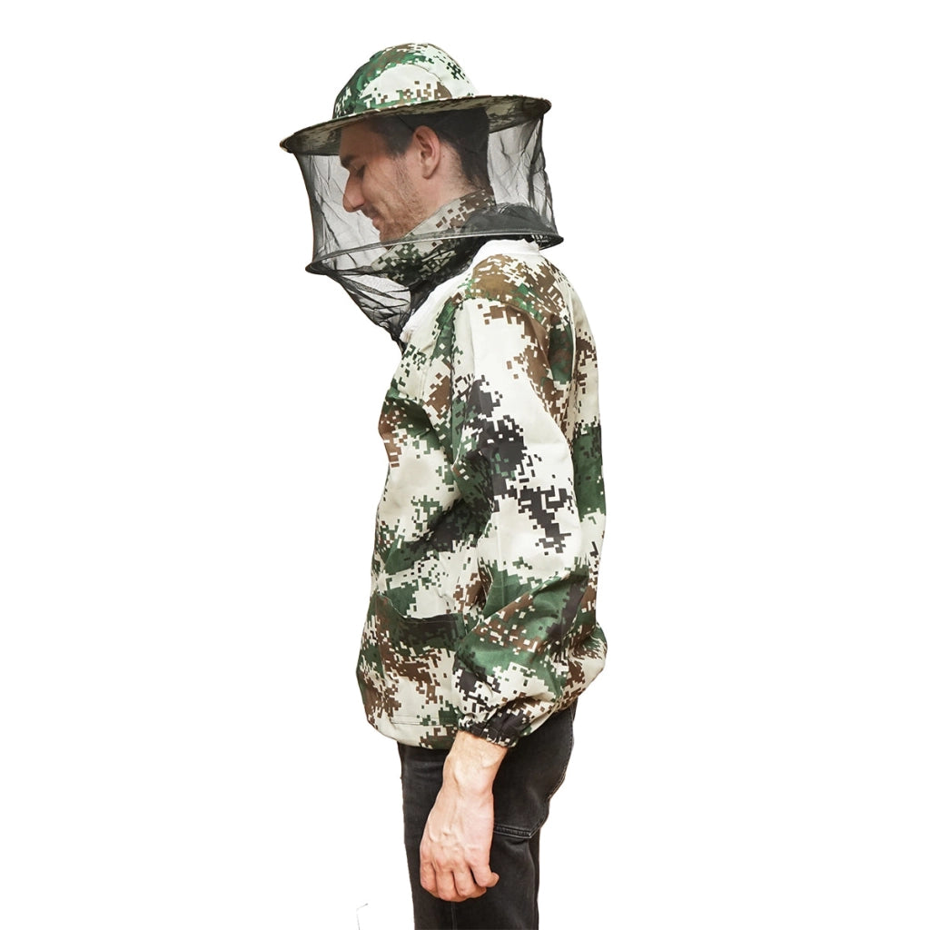 Camicetta apicola stile mimetico, taglia XL, con maschera protettiva.