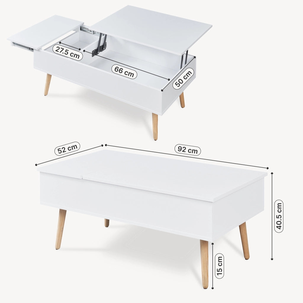 Tavolino da Salotto Flesen con Piano Sollevabile e Scomparti 92 x 52 x 41 cm - Bianco [en.casa]