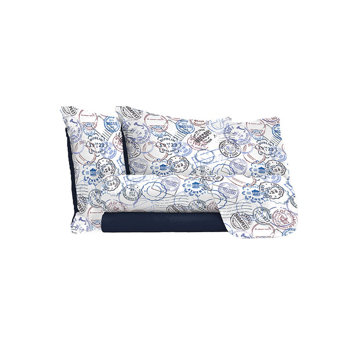 Set Lenzuola 1 Piazza e Mezzo Sopra Sotto e Federe in Microfibra Travel Life