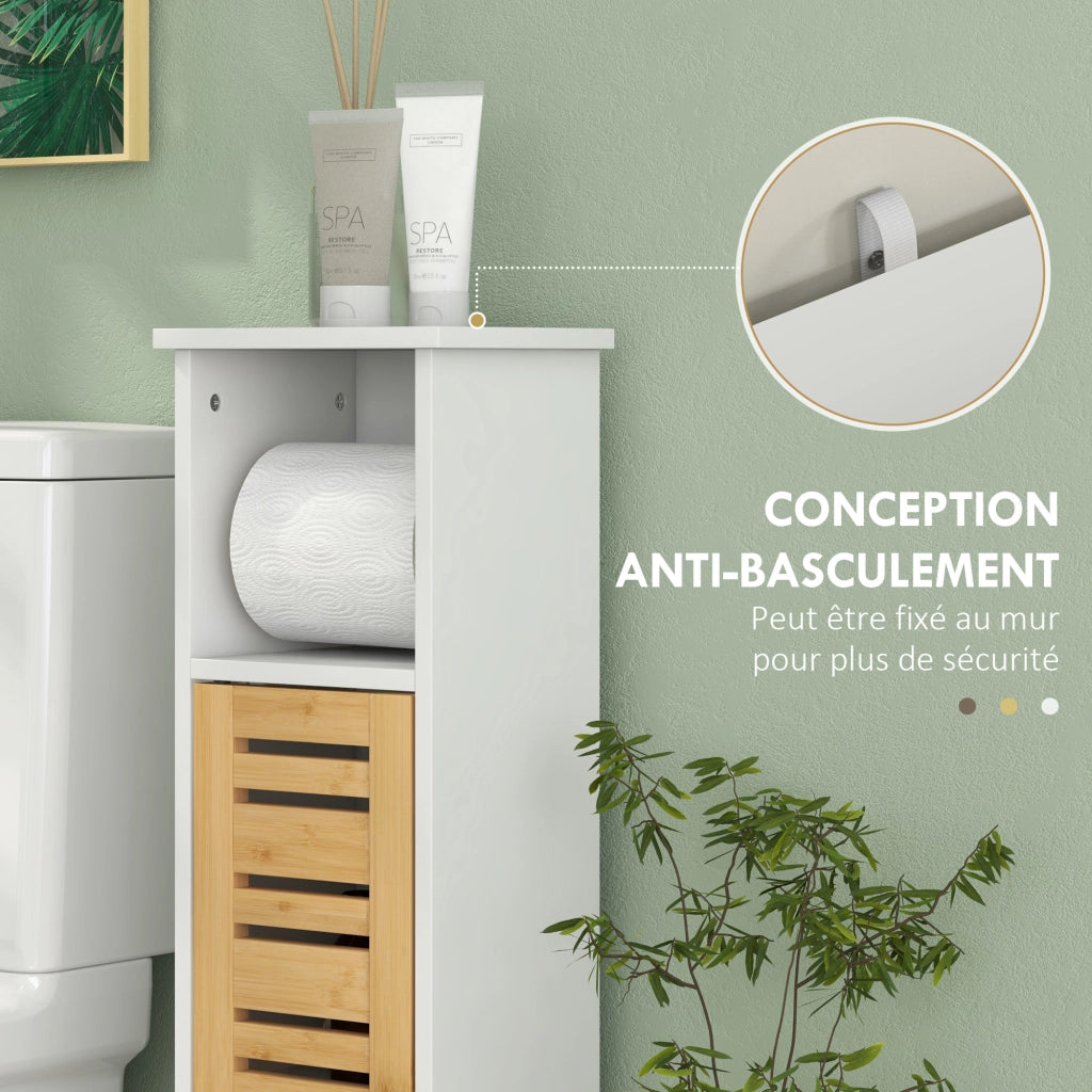Mobile da bagno con portarotoli 3 livelli ¨C zephmum ¨C bianco bamb¨´ 78H cm