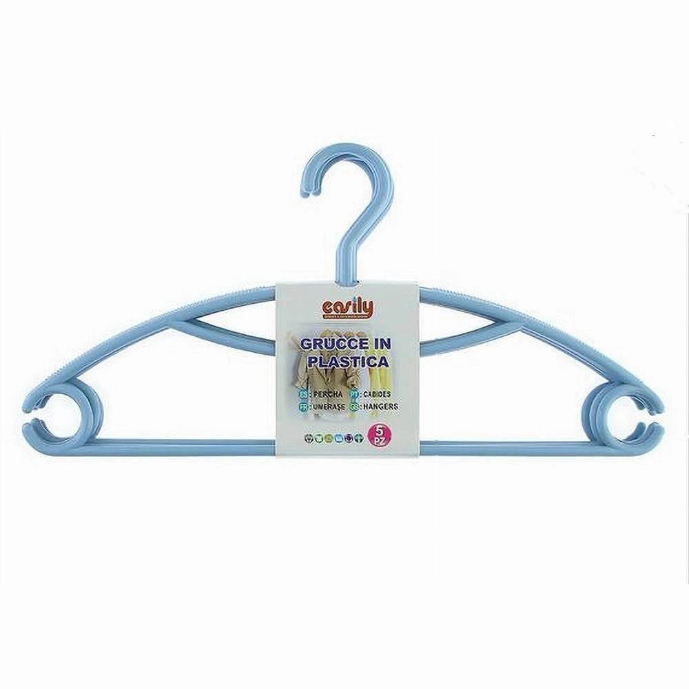 Trade Shop - Set 5 Pz Grucce Stampelle Appendiabiti Plastica Celeste Vestiti Pantaloni 87686 -