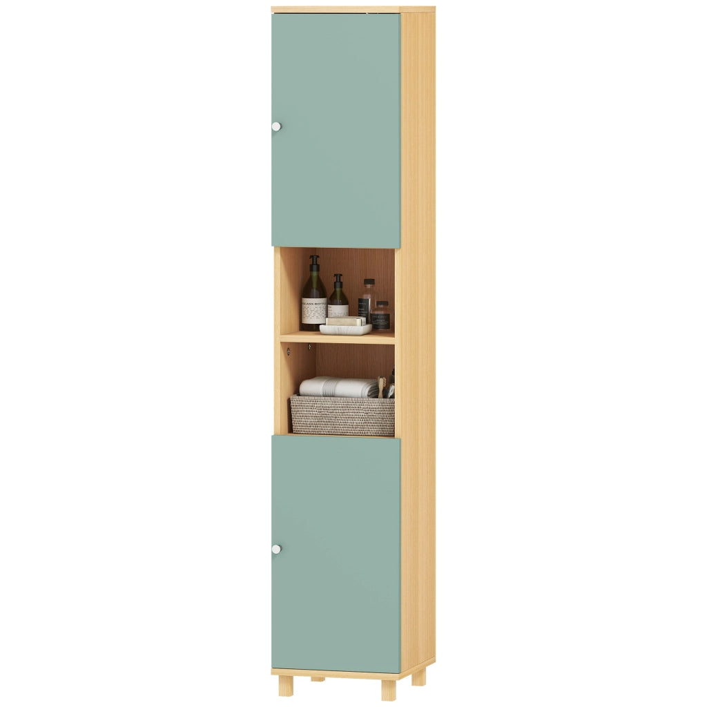 Mobile bagno armadietto 2 ante 2 ripiani aperti regolabili ¨C zephmum ¨C verde 30x30x166 cm