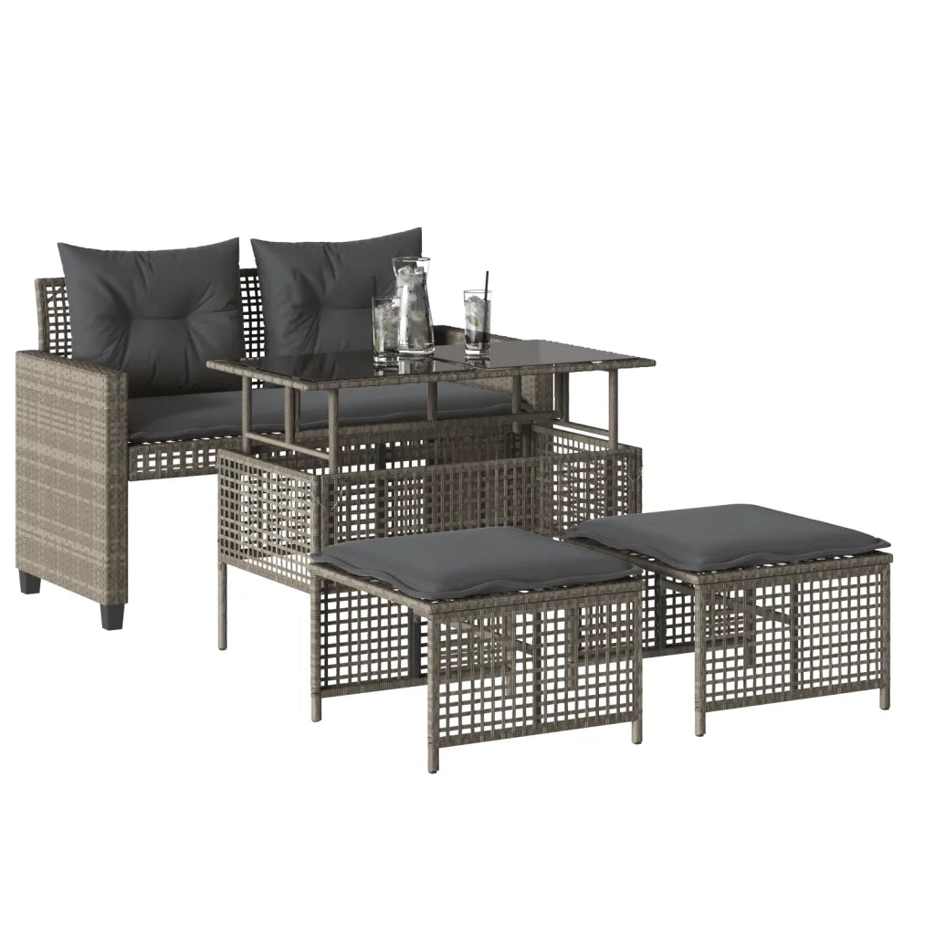 Divano da Giardino 4pz | Set Salotto da Giardino Cuscini Grigio Chiaro Polyrattan e Vetro