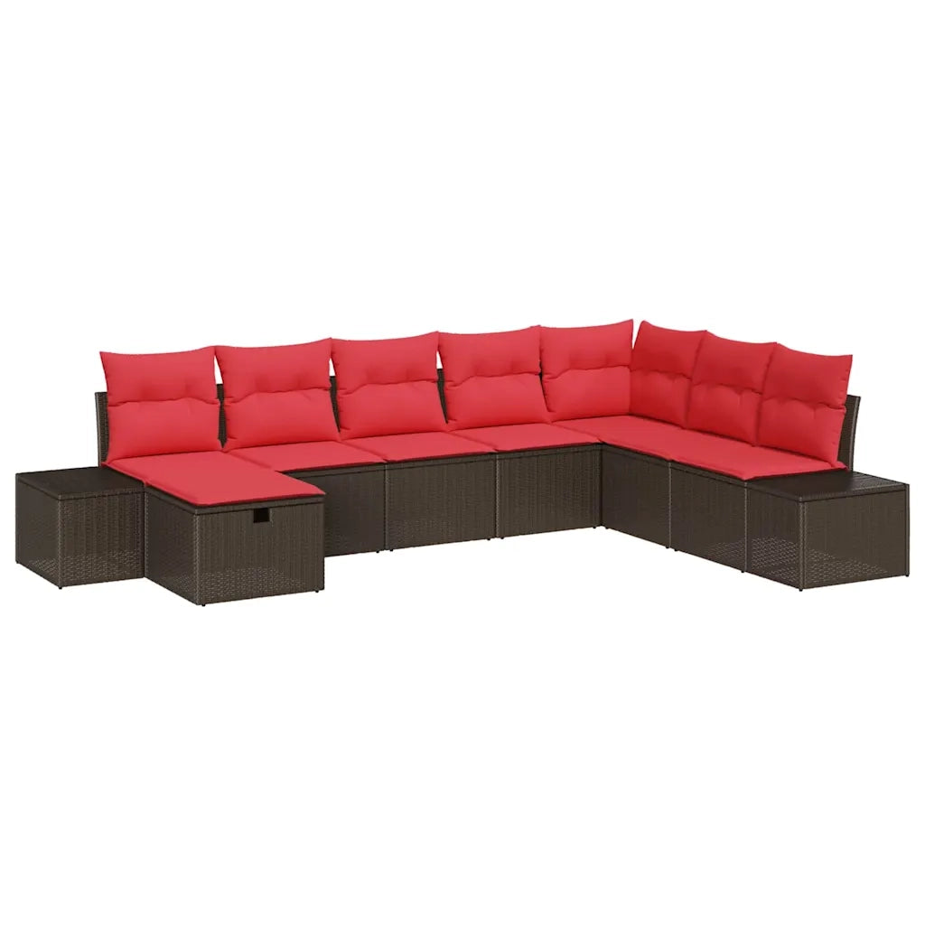Set Divano da Giardino con cuscino 8 pcs Marrone polyrattan