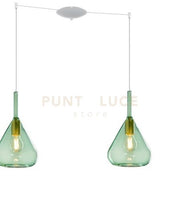 SOSPENSIONE BIANCO 2 LUCI SPOSTABILE VETRI VERDE 1177BI-S2 S-VE