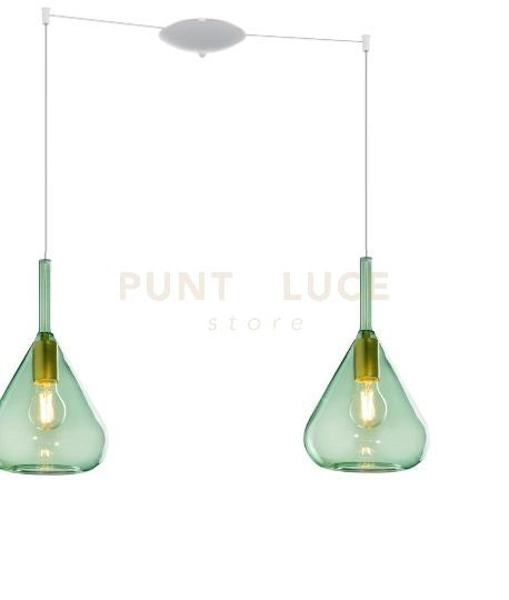 SOSPENSIONE BIANCO 2 LUCI SPOSTABILE VETRI VERDE 1177BI-S2 S-VE