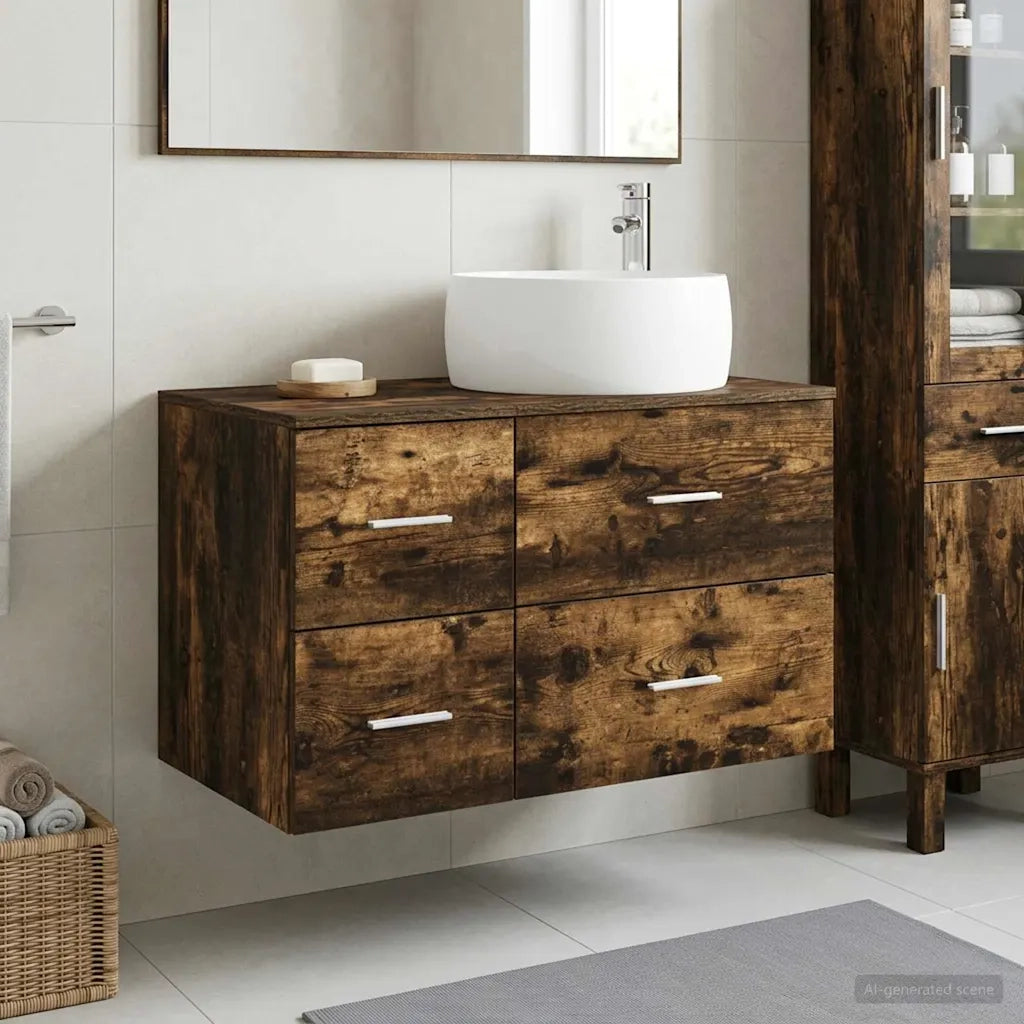 Set di mobili per il bagno 2 pz Rovere Fumo 3404004