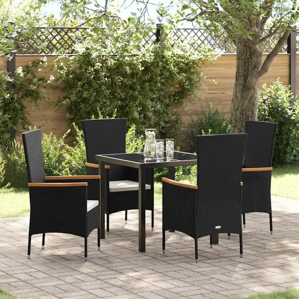 Set da Pranzo per Giardino con cuscino 5 pcs Nero