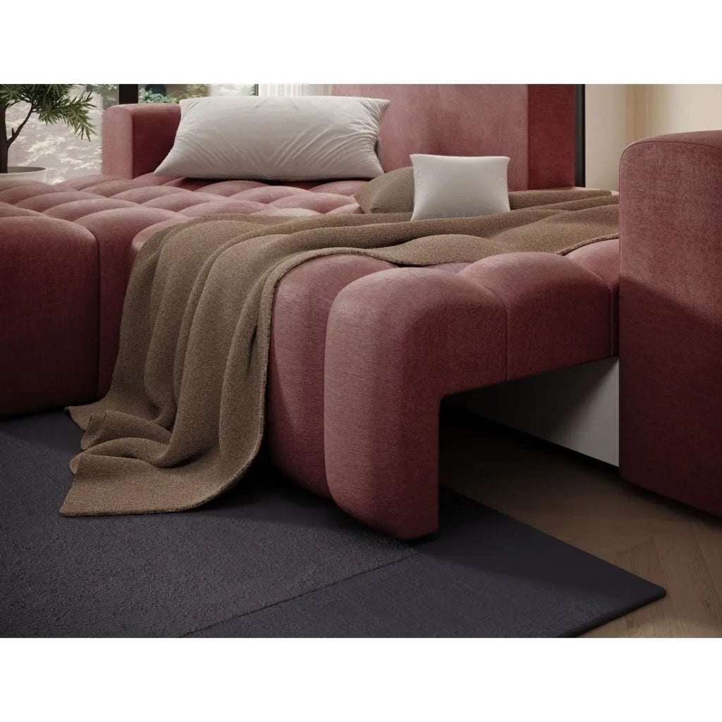 Divano angolare convertibile DORY rosa 250 cm con contenitore angolo sinistro