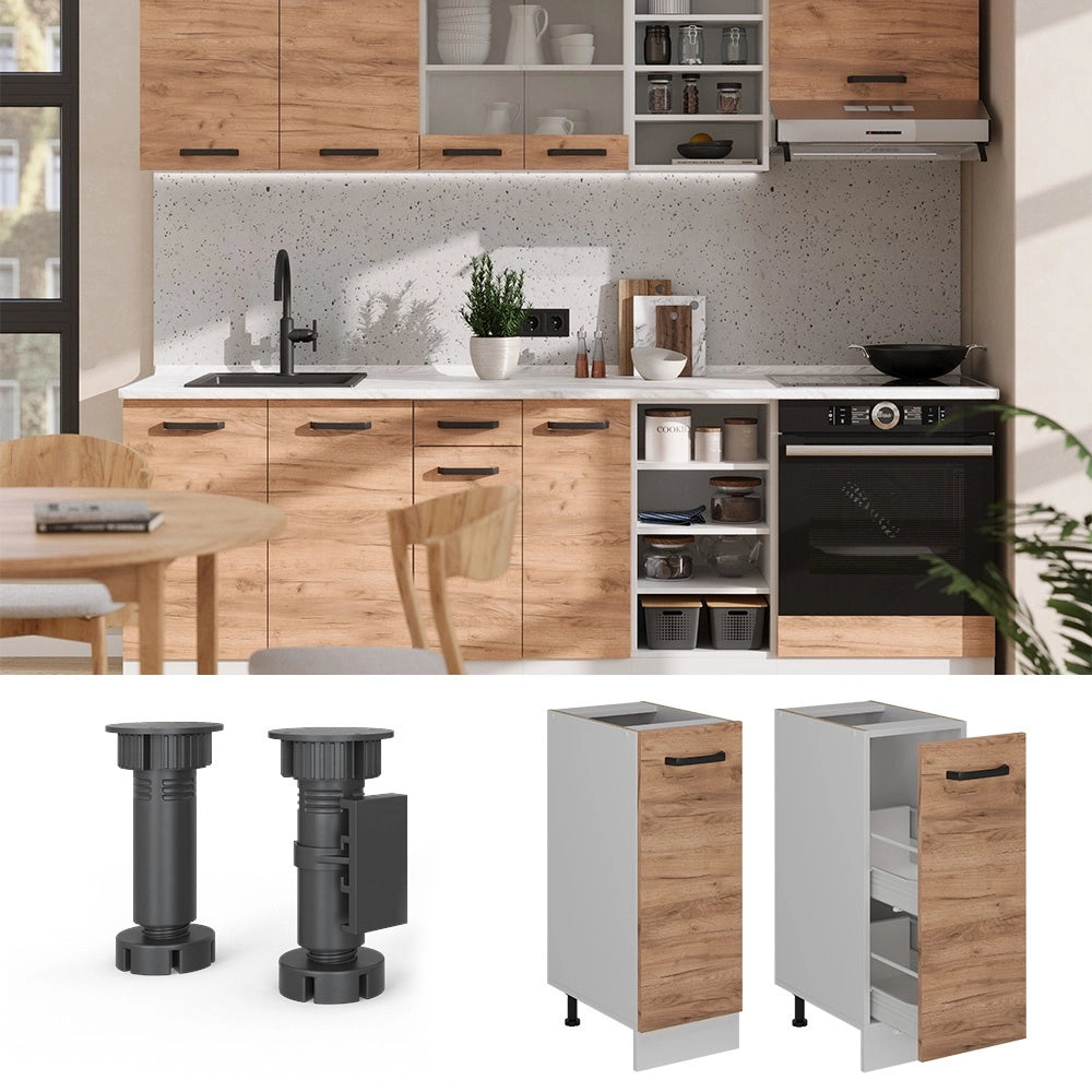 Armadio cucina dispensa alto R-Line Rovere dorato/Bianco 30 cm PL Marmo Vicco