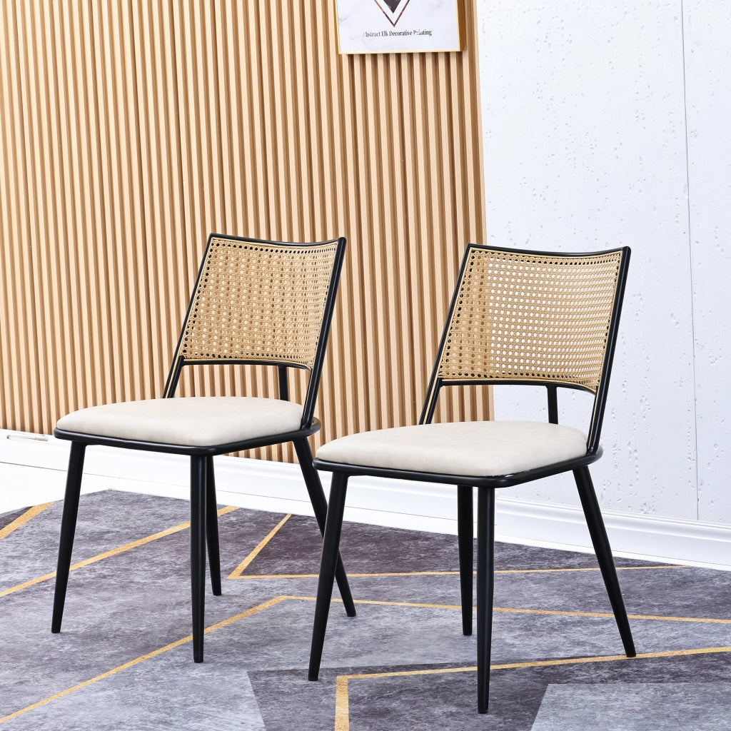 Sedie da pranzo in rattan, 2 pezzi con seduta in PU, leggere e traspiranti, per soggiorno e sala da pranzo, nere