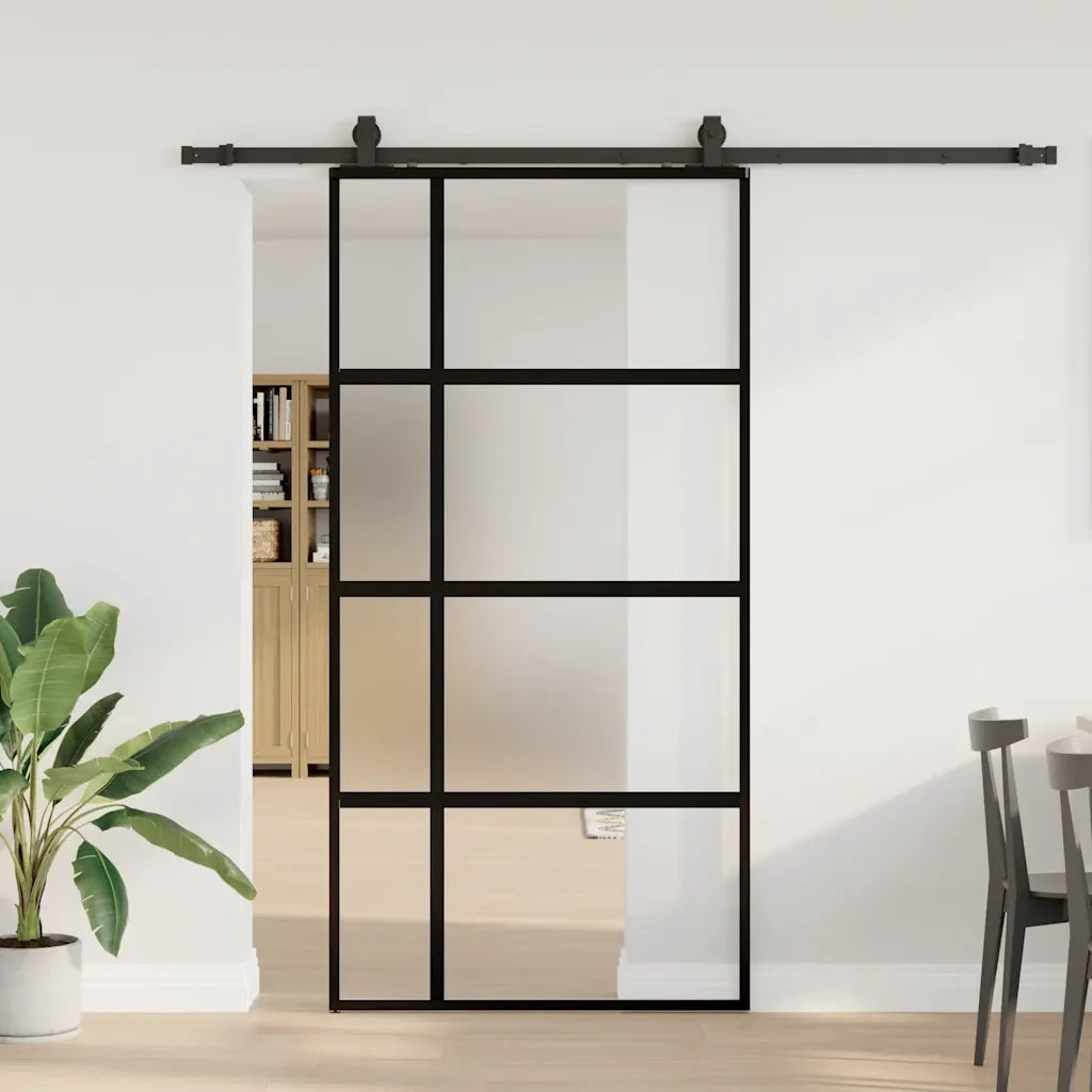 Porta Scorrevole Ferramenta Nera 102,5x205 cm Vetro Temperato 3375980