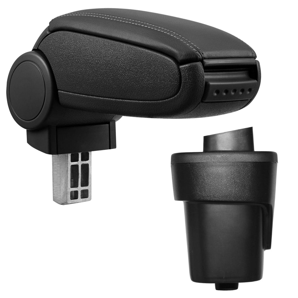 Bracciolo centrale per Opel Karl con scomparto imbottito in similpelle nera con cuciture nere 03_0000588