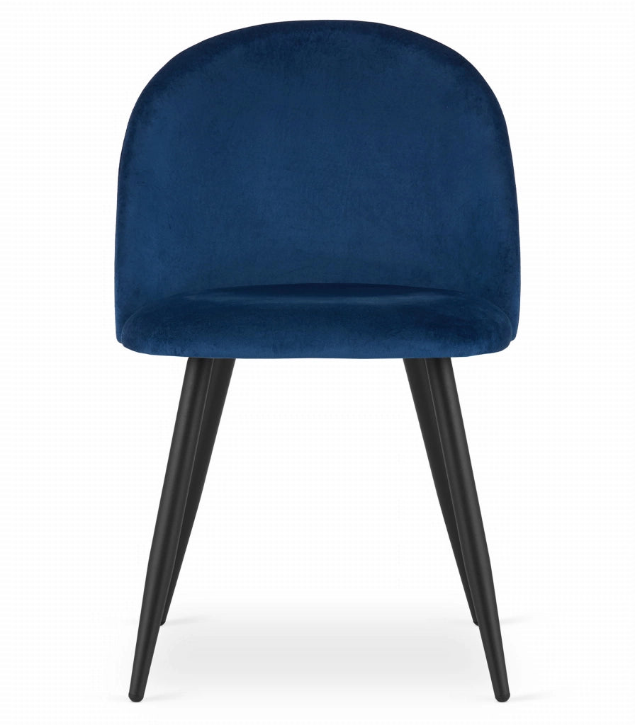 Valora Bello Chair Navy Blue Velvet Black Legs Set di 3