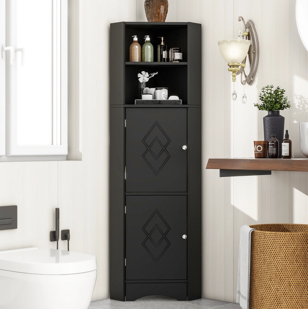 Mobile angolare da bagno nero con vano a giorno