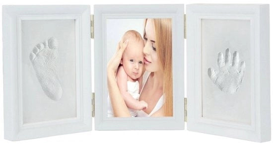 Kit di fotografia impronte digitali e piedi in legno bianco - Pasta premia sicura - Regalo per il bagno del bambino