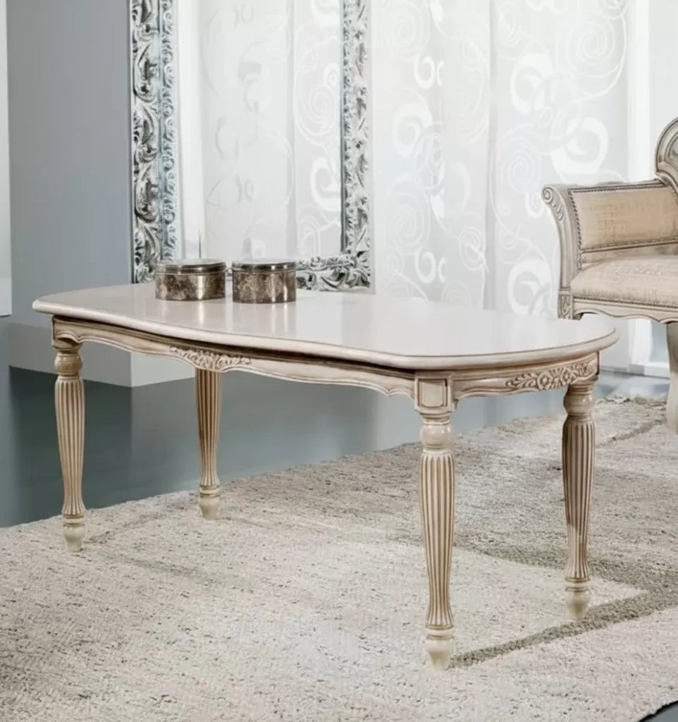 Tavolino shabby da salotto in legno intagliato con fregi - Mobili 2G