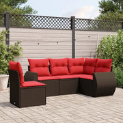 Set Divani da Giardino 5 pz con Cuscini Marrone in Polyrattan 3221373