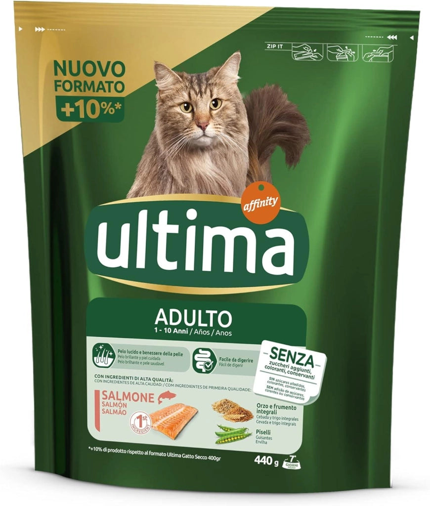 ULTIMA CROCCHETTE SET 8 CONFEZIONI PER GATTO ADULTO 1-10 ANNI 440 GR L'UNA FACILE DA DIGERIRE GUSTO SALMONE