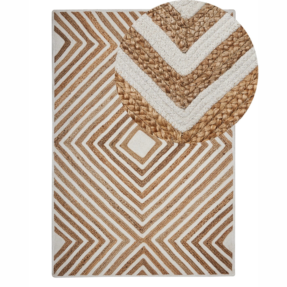 Tappeto tappetino Tappeto Beige Cotone Iuta Motivo Geometrico 140 x 200 cm Rustic Boho