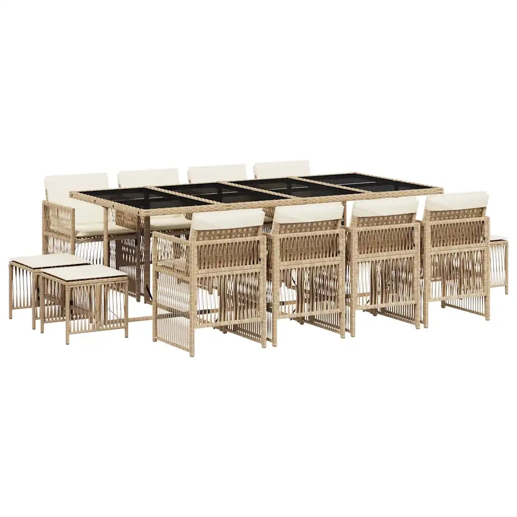 Set da Pranzo da Giardino 13 pz con Cuscini Beige in Polyrattan 3210982