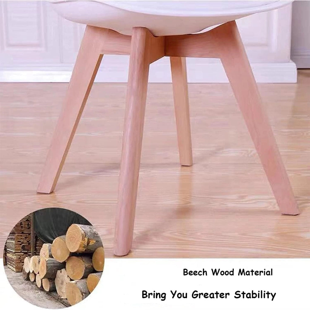 GrandCA HOME Set di 4 Sedie da Pranzo con Gamba in Faggio Massello, Design Retrò, Sedia Imbottita, Sedia da Cucina, in Legno,Bianco