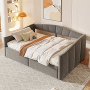Letto imbottito / divano letto con sollevamento idraulico, contenitore salvaspazio, rete a doghe, tessuto in velluto grigio, 140x200 cm