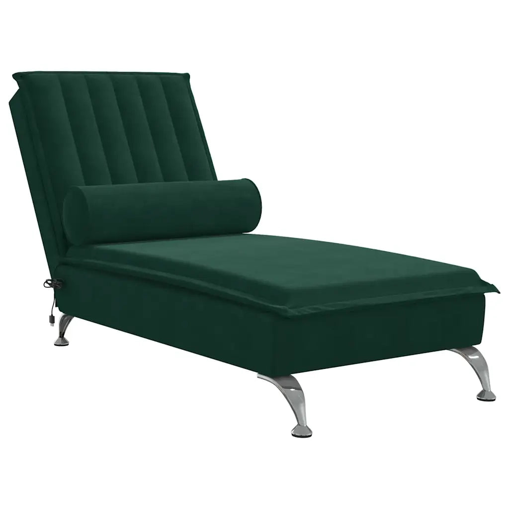 Chaise Longue Massaggi con Capezzale Verde Scuro in Velluto 379461