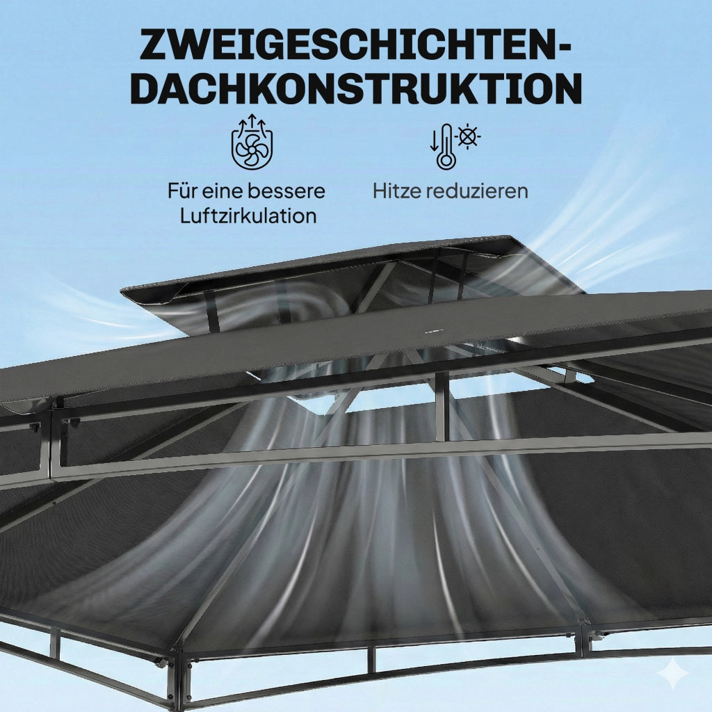 Gazebo 3x3m Ripellente all'acqua Stabile Gazebo da giardino a prova d'inverno con telaio superiore retrattile Doppio tetto grigio scuro