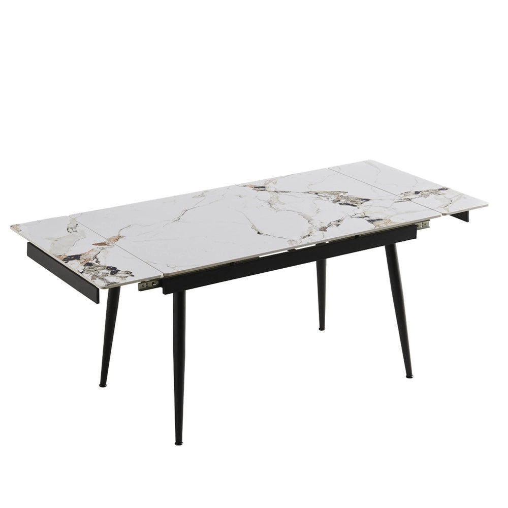 Tavolo Allungabile Expandia 120x85 con Piano in Ceramica Effetto Marmo Bianco e Gambe Nere