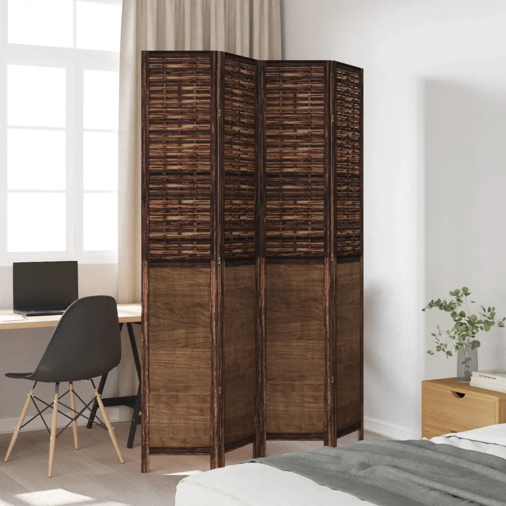 Divisorio Ambienti | Divider per stanze | Paravento 4 Pannelli Marrone Scuro Massello Paulownia
