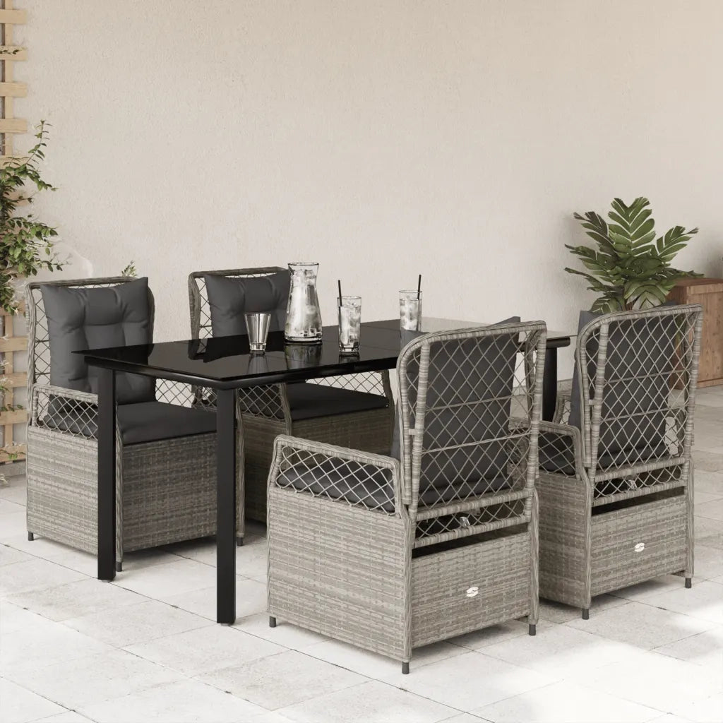 Set Pranzo da Giardino 5pz con Cuscini Grigio Chiaro Polyrattan 3263037
