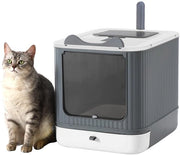 Cassetta del gatto, cassa del gatto chiusa a chiave, contenitore per gatti coperto, controllo dell'odore, facile da pulire, per gatti fino a 5,4 kg (bianco e grigio)