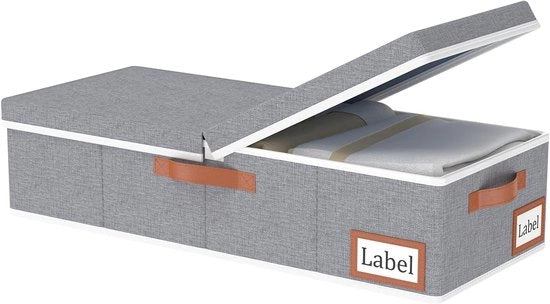 Organizzatore di abiti sotto il letto con coperchio - Borsa di stoccaggio pieghevole con maniglie - per coperte - copriletti - abiti - 60x30x15cm - grigio