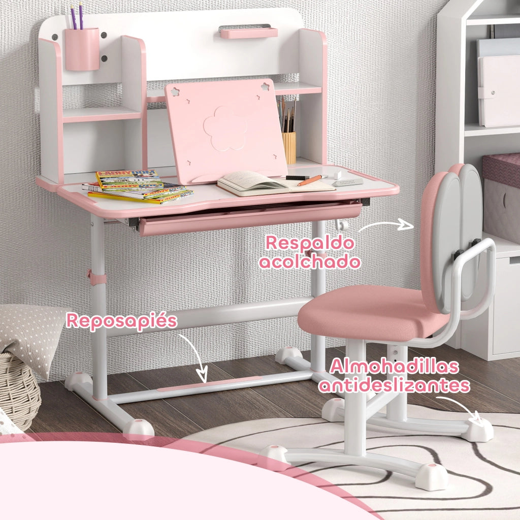 Scrivania Bambini con Sedia Regolabile ¨C zephmum ¨C Rosa 80x55x107,5 cm