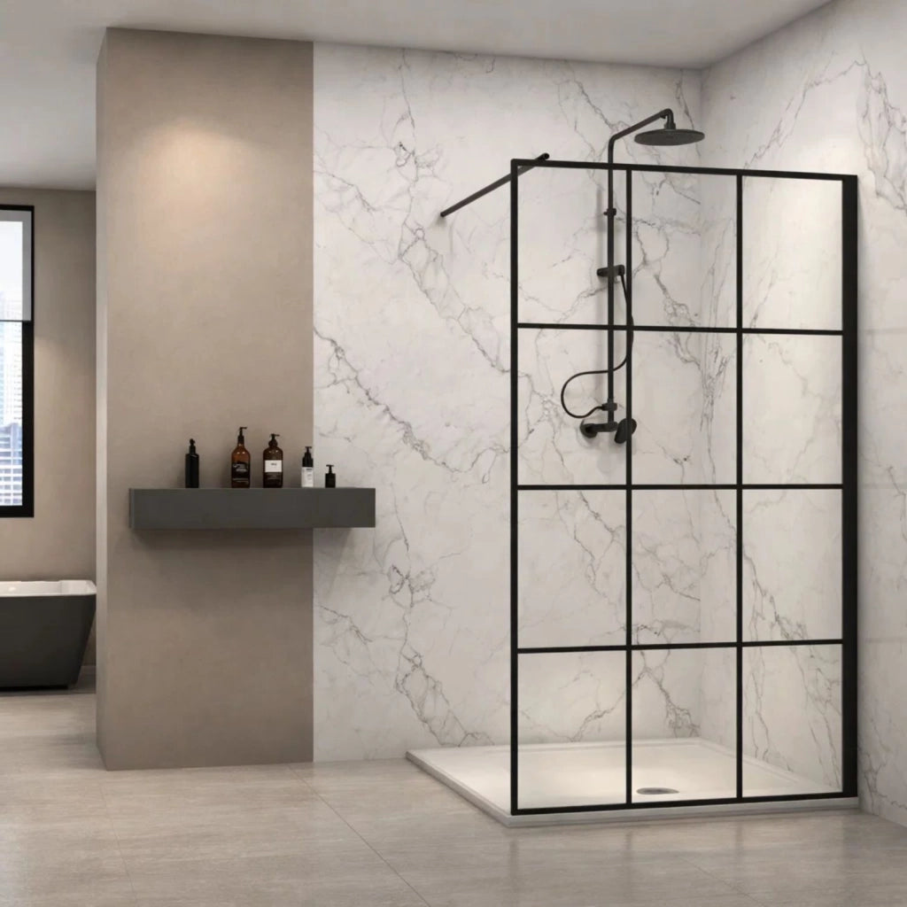 Parete doccia walk-in in cristallo temprato con profilo nero cristallo 8 mm *** misure 107-109xh200 cm, confezione 1