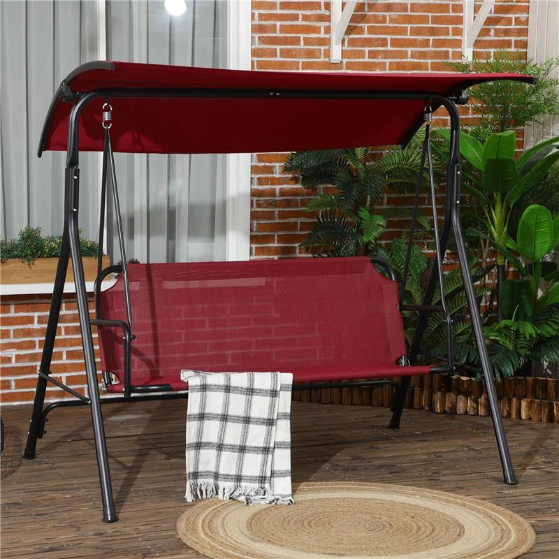 DONDOLO DA GIARDINO 3 POSTI IN ACCIAIO CON TETTO PARASOLE IN POLIESTERE 172X110X153 CM ROSSO E NERO