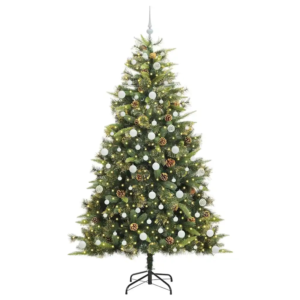 Albero di Natale artificiale pieghevole con coni Verde 210 cm 3395101