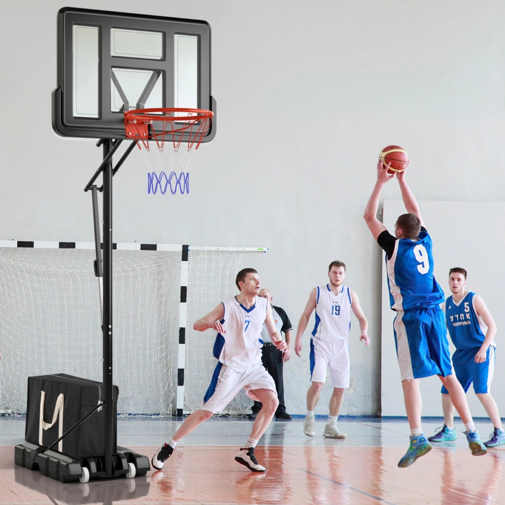 Canestro da basket portatile per interni ed esterni regolazione-Canestro da basket portatile tabellone infrangibile Nero