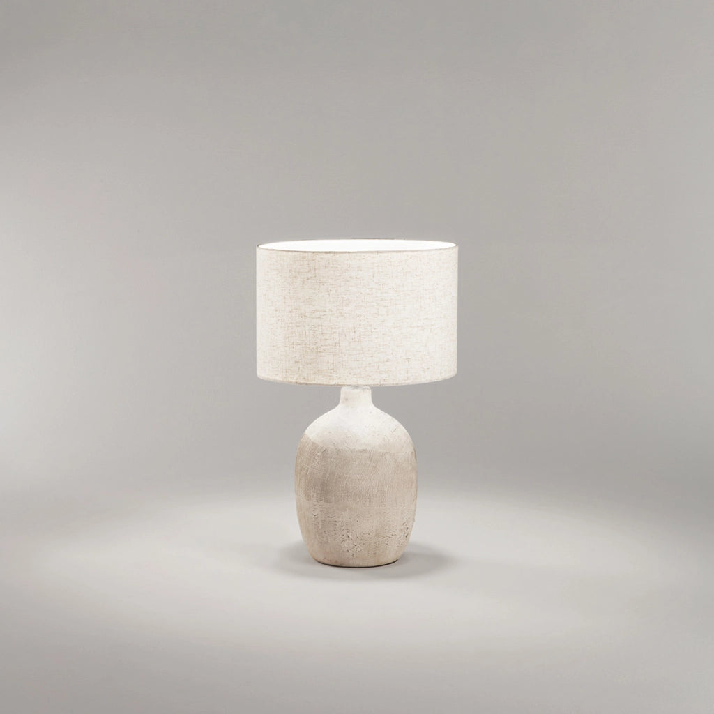 Lampada Tavolo Contemporanea Tribale Ceramica Beige Tessuto Avana 1 Luce E27